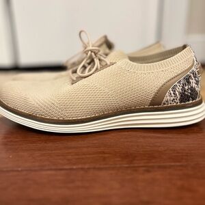 Cole Haan Beige Knit Sneakers with Animal Print Heel